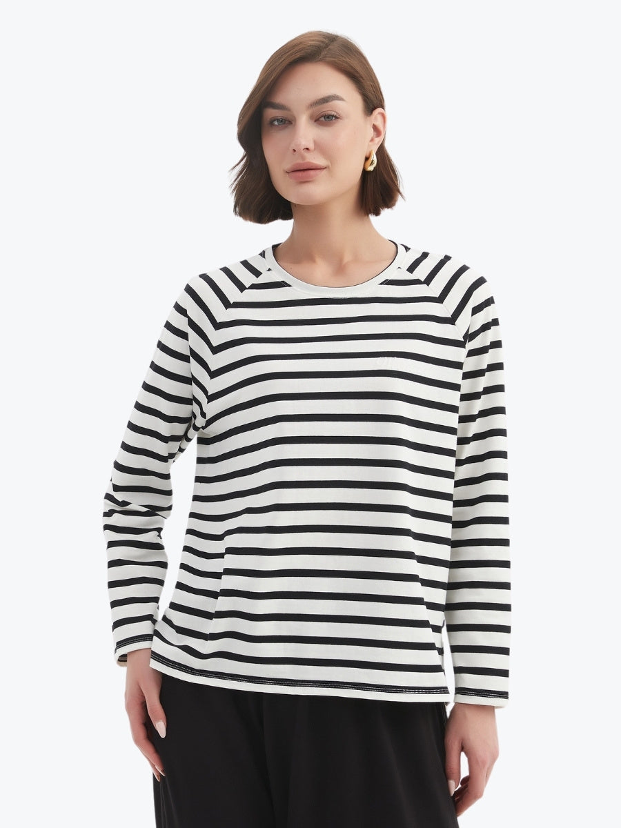 Tirelli Stripe Long Sleeve Weekend Tshirt in White/Black