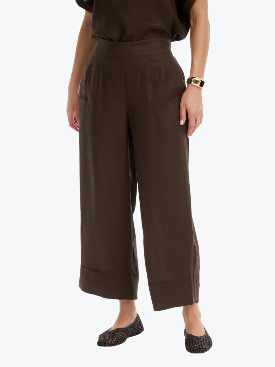 Tirelli Wide Leg Linen Pant | Chocolate