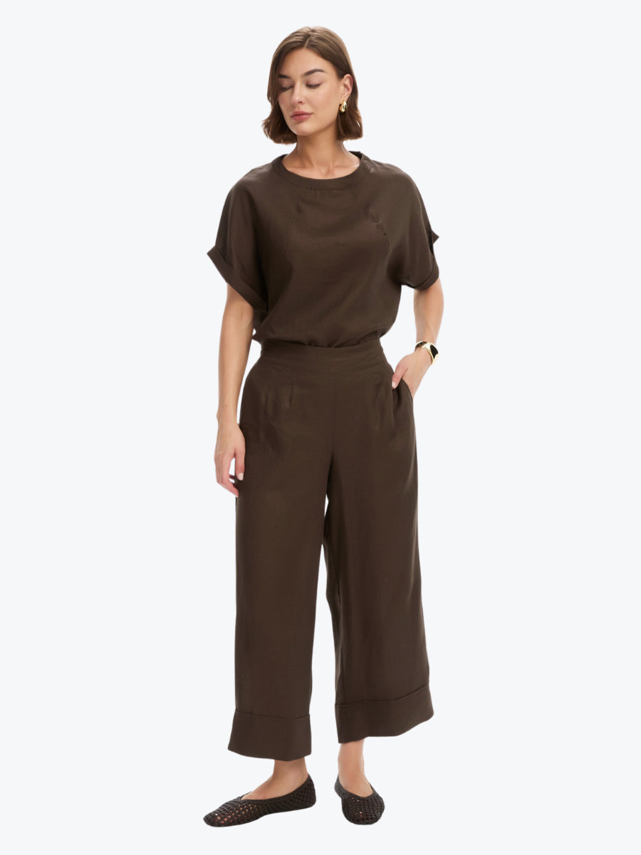 Tirelli Wide Leg Linen Pant | Chocolate