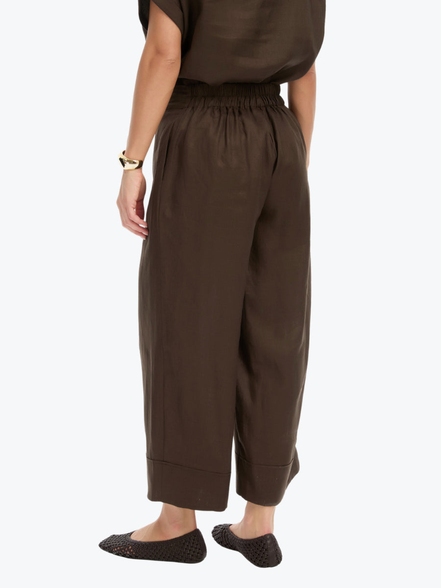 Tirelli Wide Leg Linen Pant | Chocolate