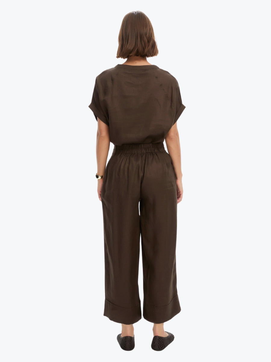 Tirelli Wide Leg Linen Pant | Chocolate