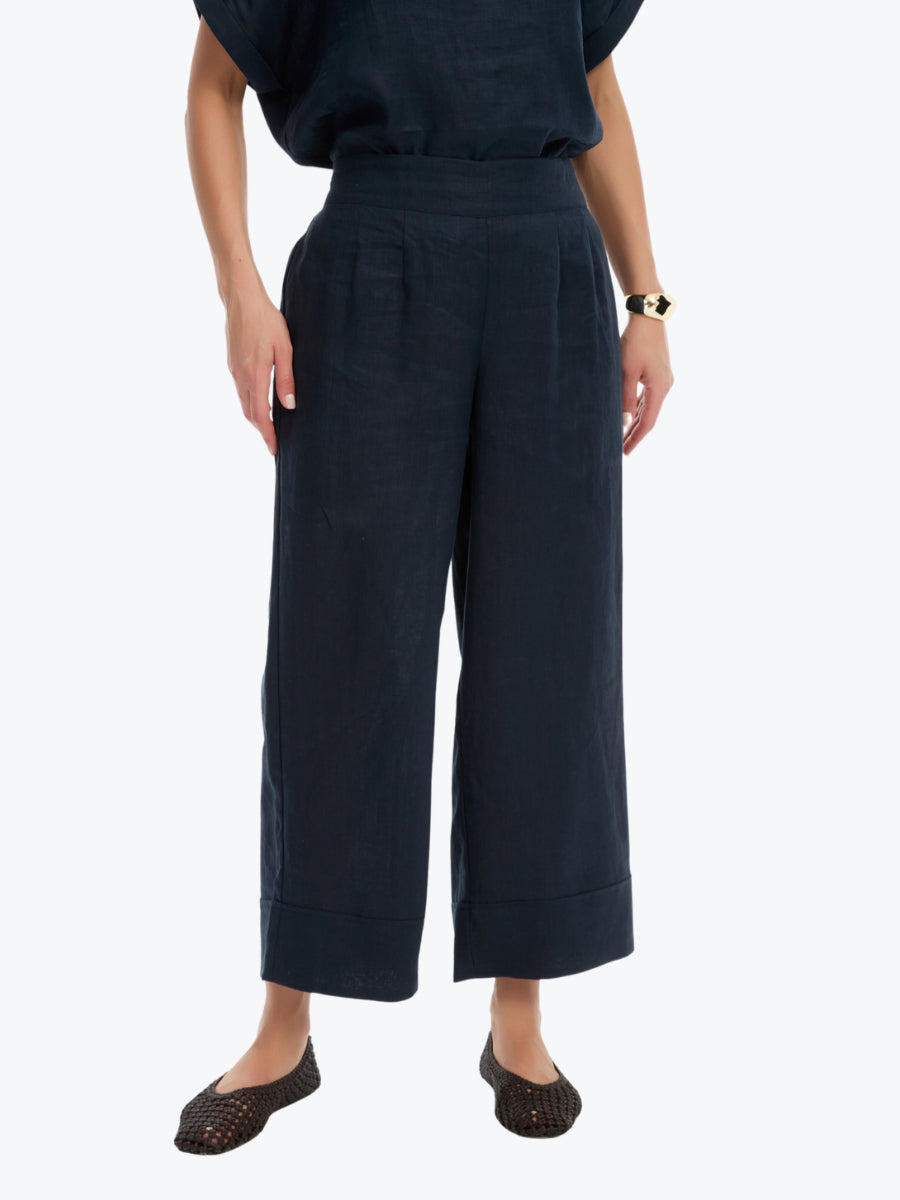 Tirelli Wide Leg Linen Pant | Navy