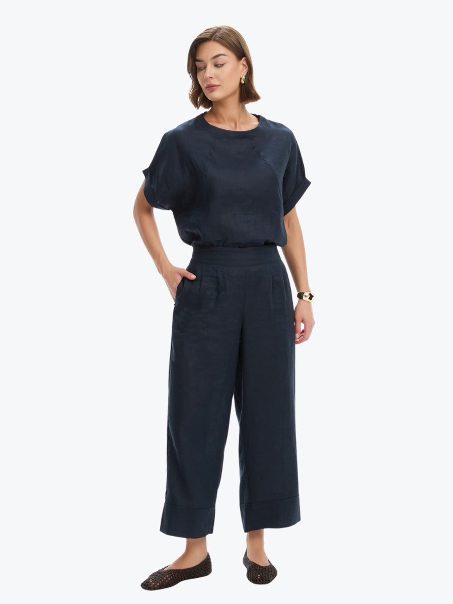 Tirelli Wide Leg Linen Pant | Navy