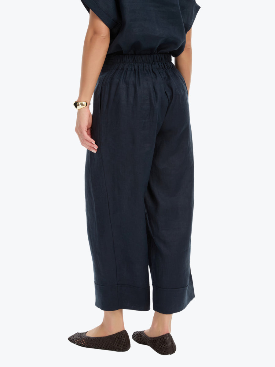 Tirelli Wide Leg Linen Pant | Navy