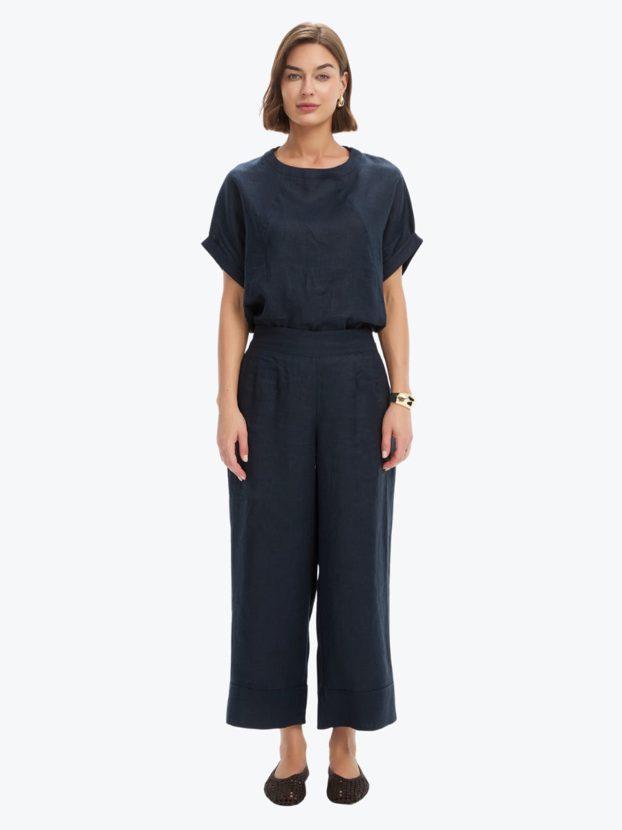 Tirelli Wide Leg Linen Pant | Navy