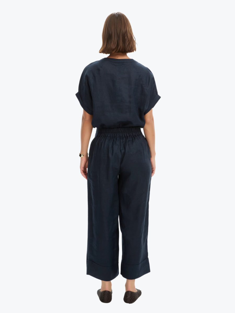 Tirelli Wide Leg Linen Pant | Navy