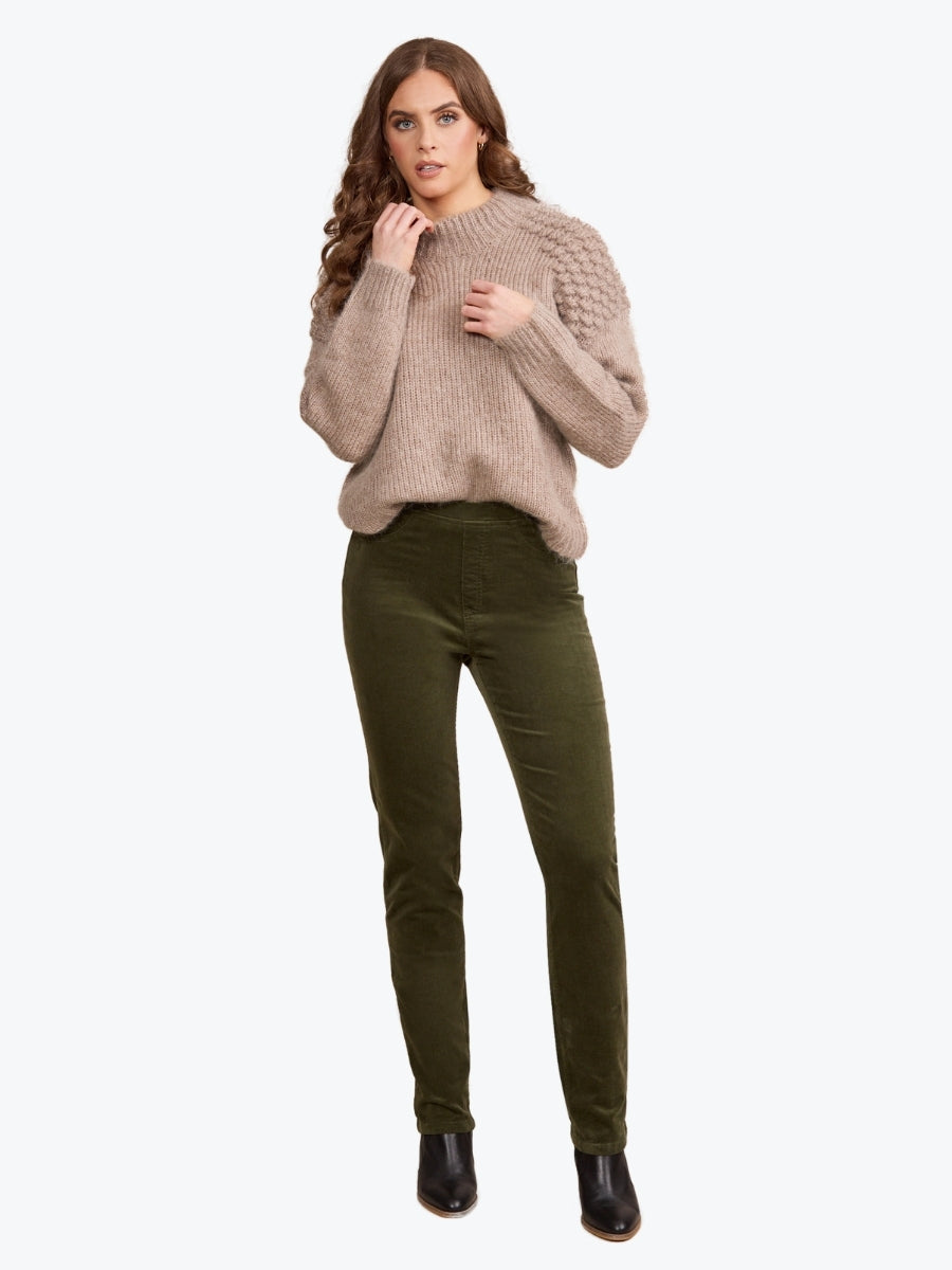 Vassalli Slim Leg Cord Full Length Pull On Pant in Deep Sage