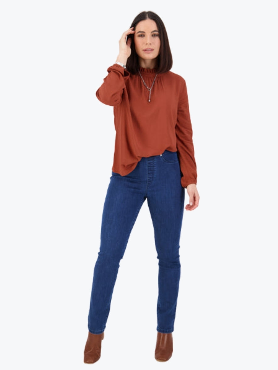 Vassalli Slim Leg Denim Pull On Jean in Blue Denim