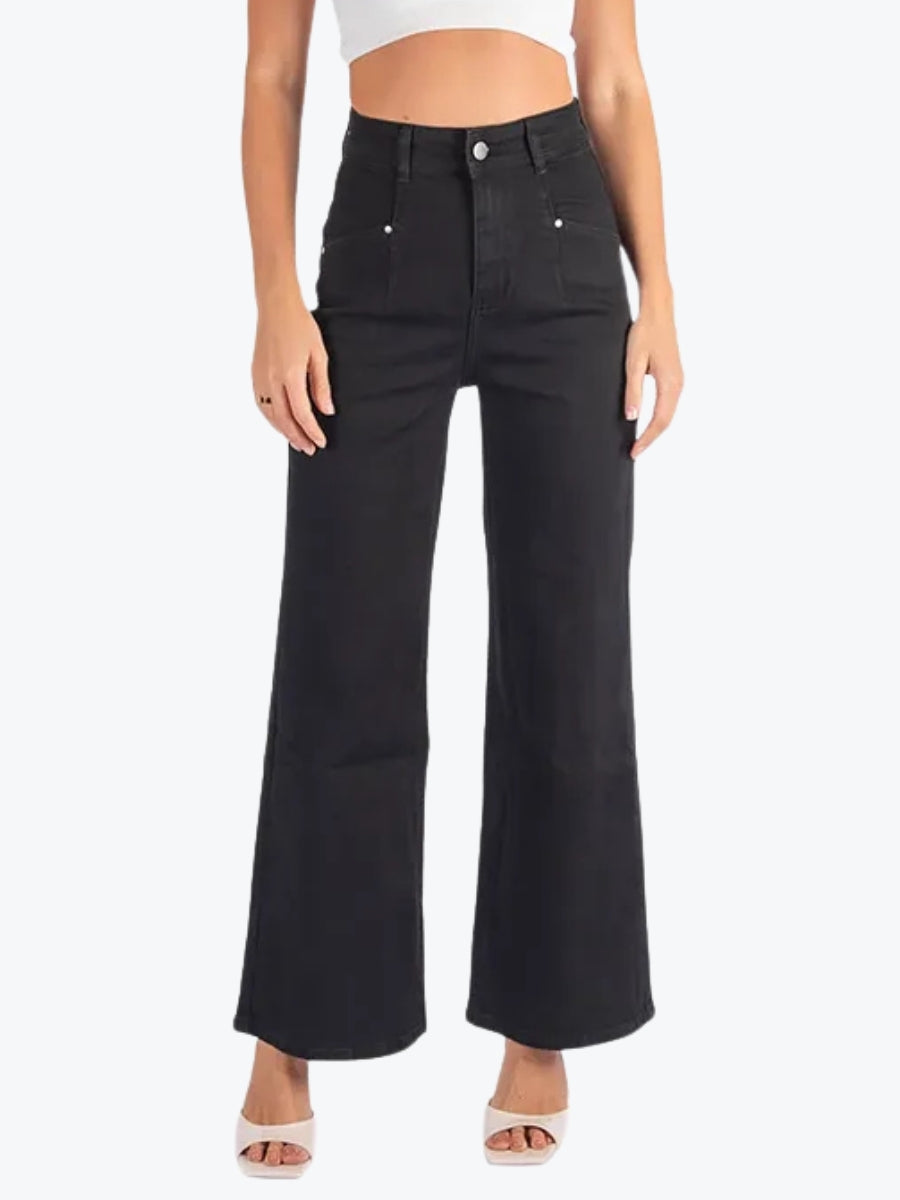 Wakee Slice Pocket Wide Leg Jean in Black