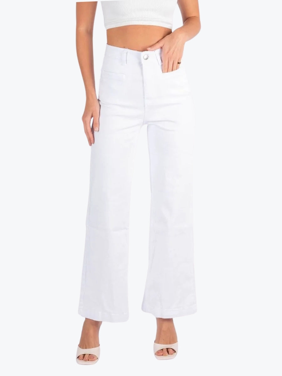 Wakee Denim Slice Pocket Wide Leg Jean in White
