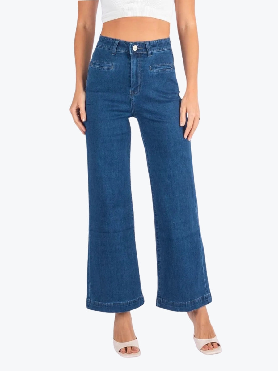 Wakee Denim Wide Leg Stretch Jean in Blue